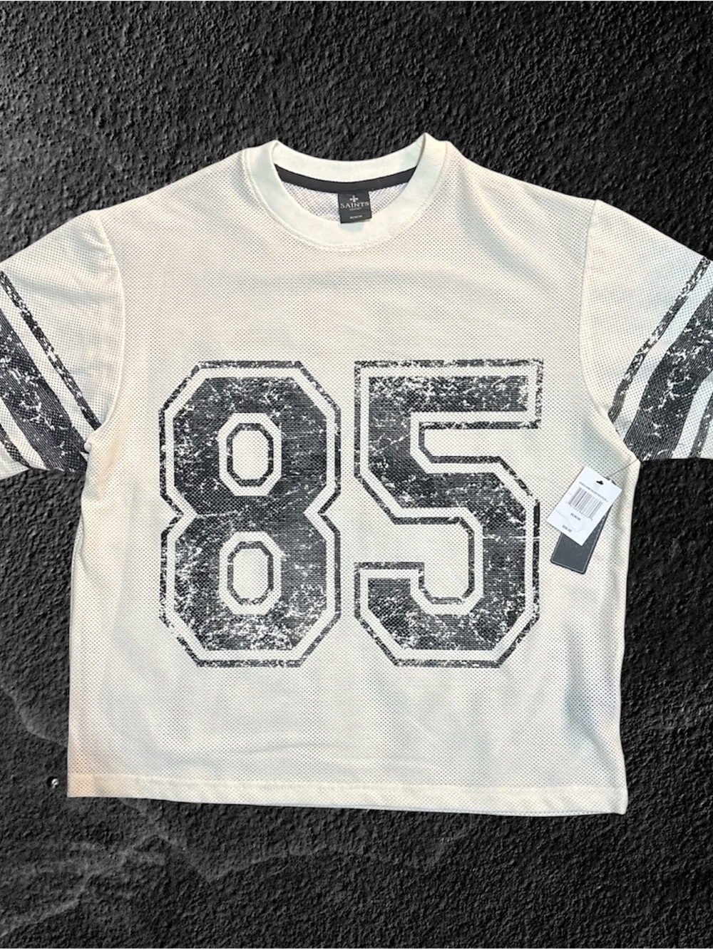 Saints Studio Off White Mesh Jersey Varsity 85 Graphic Tee Shirt Men's M NWT